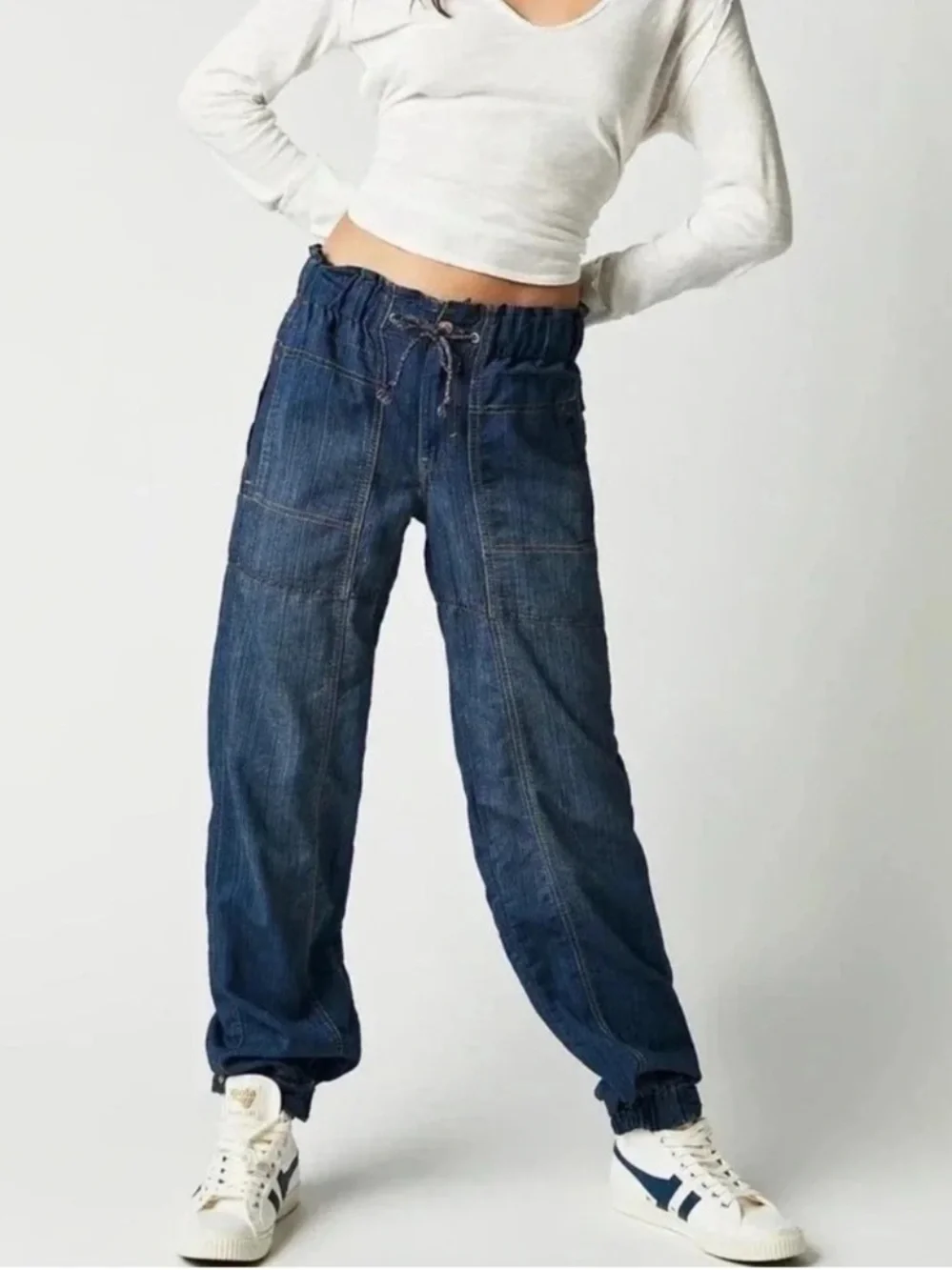 New Free People Drawstring Jogger Jeans Dark Wash Small